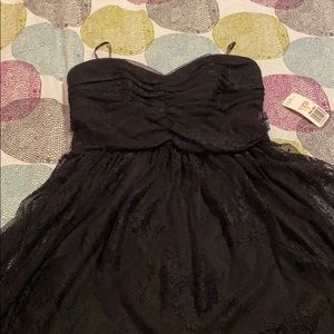 Short black lace strapless dress